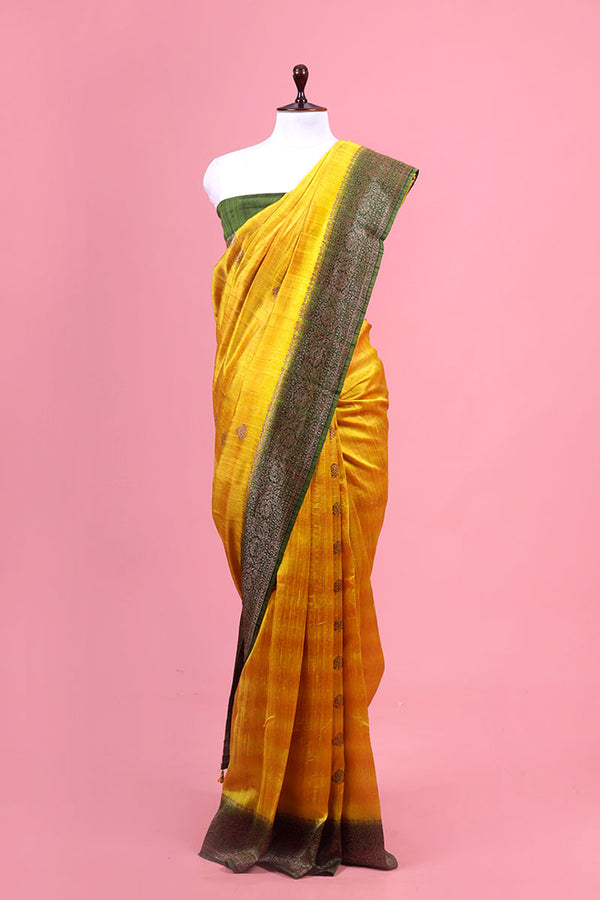 Mustard Handwoven Raw Silk Saree By Chinaya Banaras