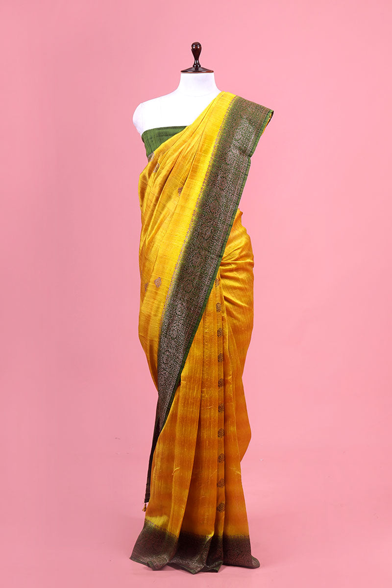 yellow saree, raw silk saree, wedding saree, bridal saree, party wear saree, Wedding Saree