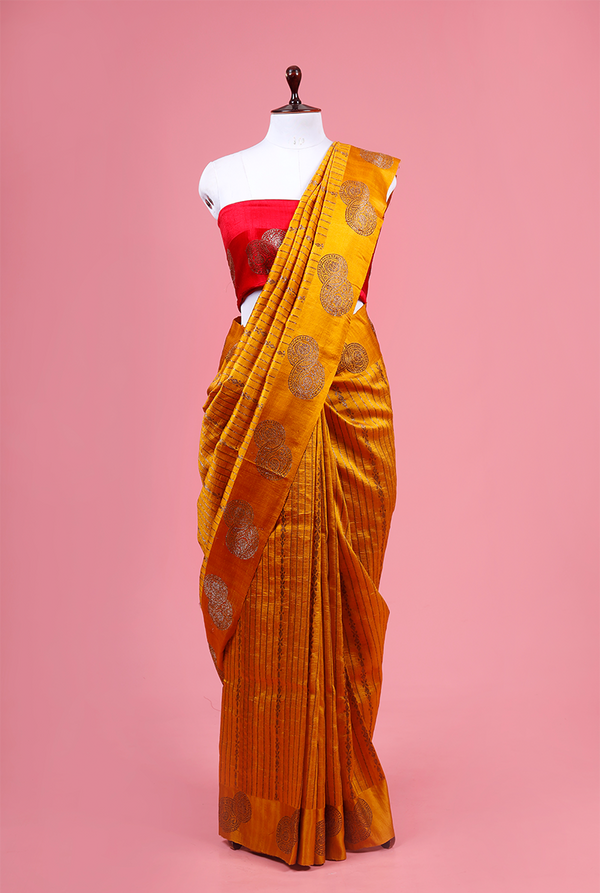 Yellow Handwoven Raw Silk Saree By Chinaya Banaras