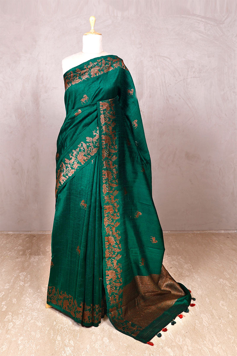 Victoria Cotton Silk Saree with Deer and Floral Print – Lightweight Traditional Cotton Silk Saree for Women