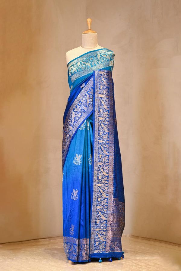 Blue saree, raw silk saree, wedding saree, bridal saree, party wear saree, Wedding Saree