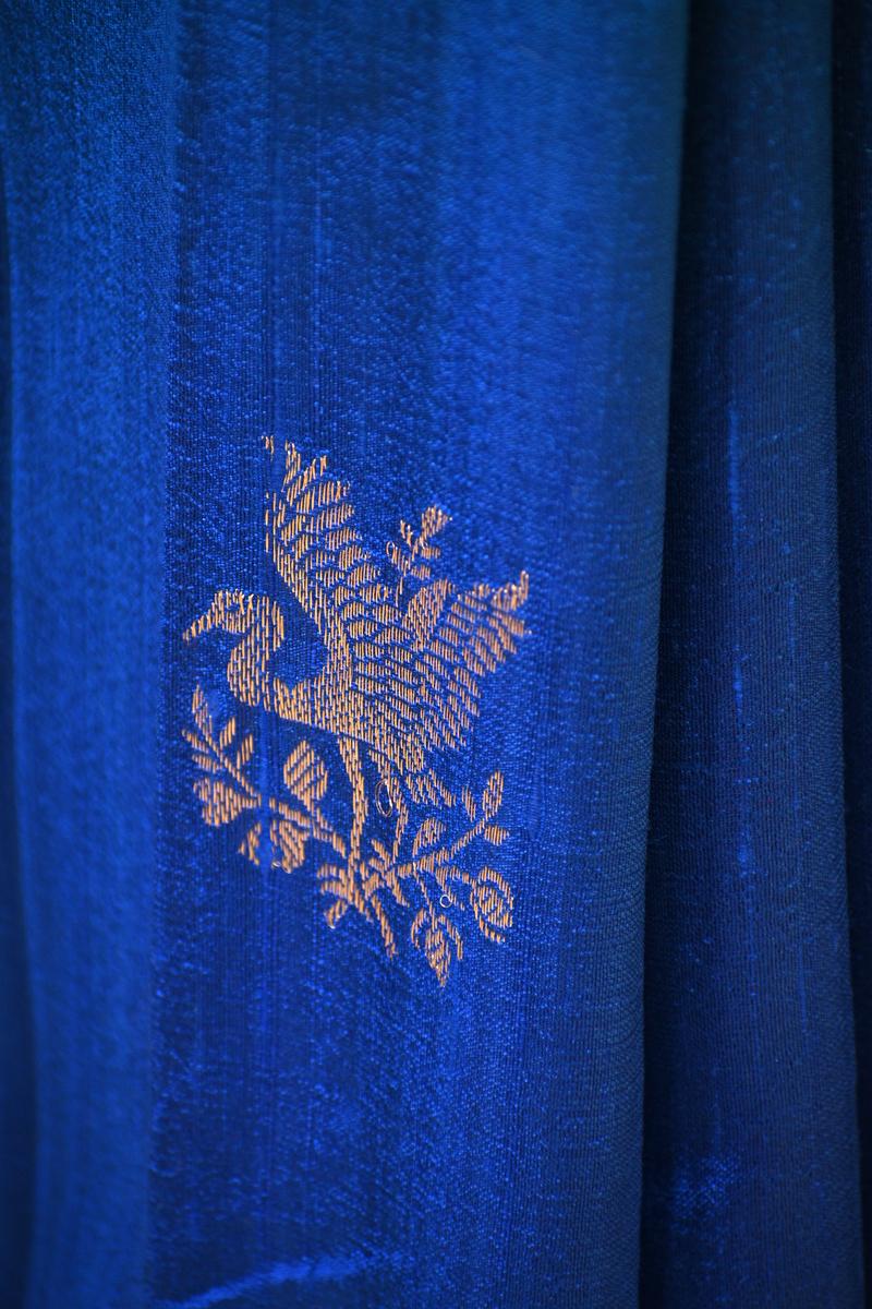 Blue Banarasi Raw Silk Saree with Birds And Animal Designs
