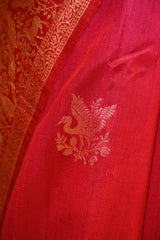 Red Banarasi Raw Silk Saree with Birds And Animal Designs