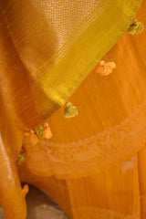 Yellow Banarasi Raw Silk Saree with Pichwai Cow Designs