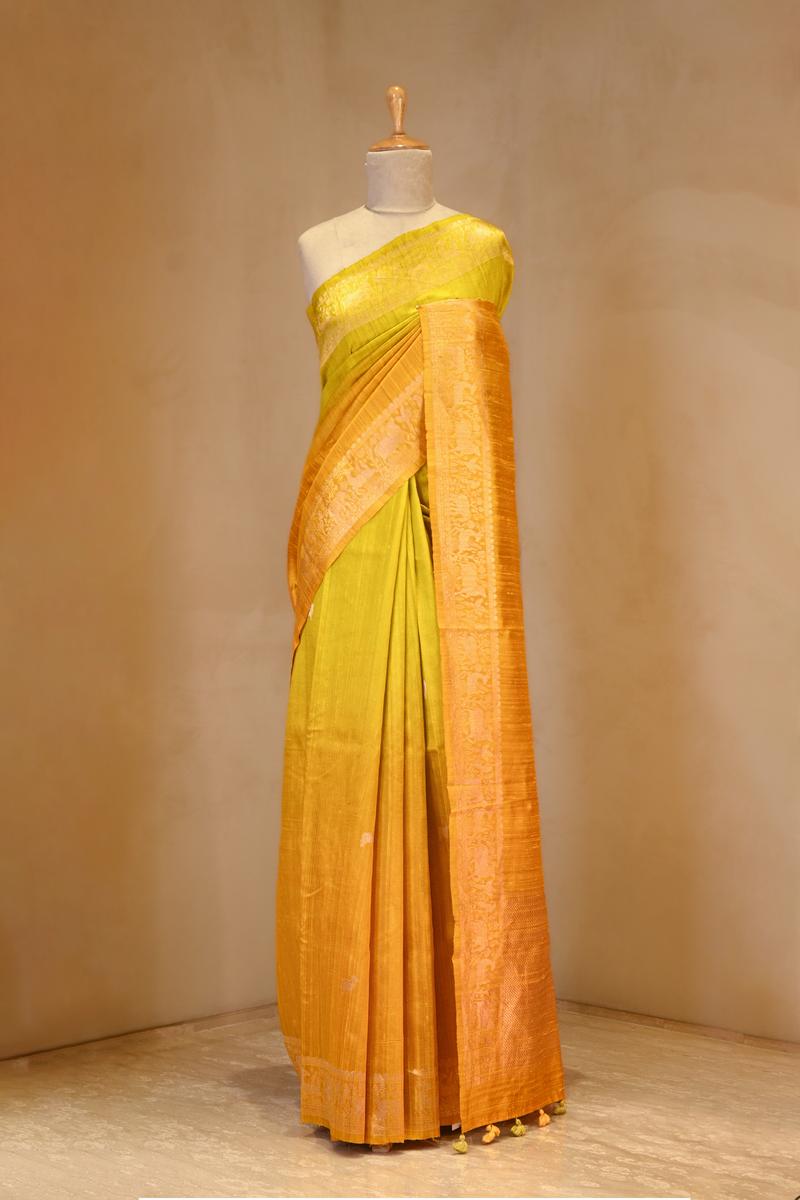 yellow saree, raw silk saree, wedding saree, bridal saree, party wear saree, Wedding Saree