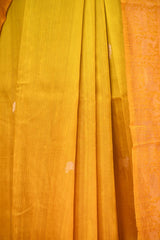 Yellow Banarasi Raw Silk Saree with Pichwai Cow Designs