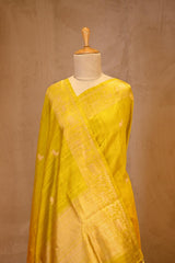 Yellow Banarasi Raw Silk Saree with Pichwai Cow Designs