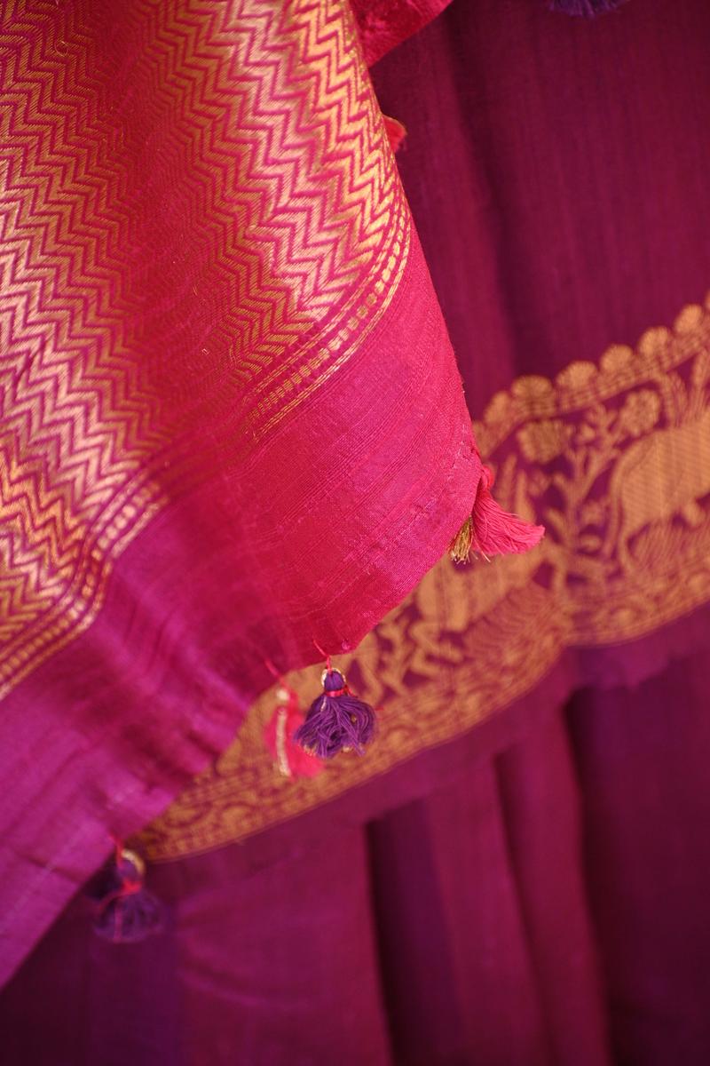 Purple Banarasi Raw Silk Saree with Pichwai Cow Designs
