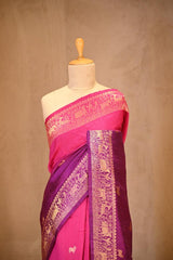 Purple Banarasi Raw Silk Saree with Pichwai Cow Designs