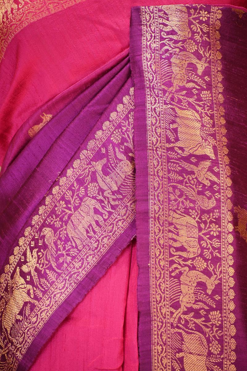 Purple Banarasi Raw Silk Saree with Pichwai Cow Designs
