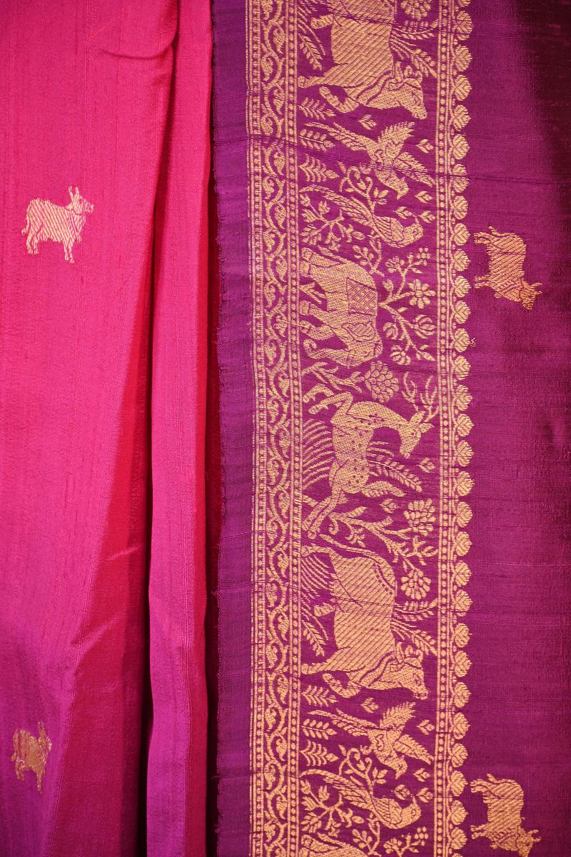 Purple Banarasi Raw Silk Saree with Pichwai Cow Designs