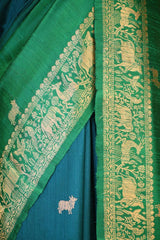 Green Banarasi Raw Silk Saree with Pichwai Cow Designs