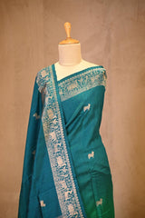 Green Banarasi Raw Silk Saree with Pichwai Cow Designs