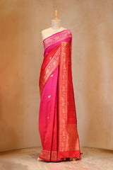 Red Banarasi Raw Silk Saree with Pichwai Cow Designs
