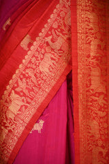 Red Banarasi Raw Silk Saree with Pichwai Cow Designs