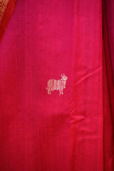 Red Banarasi Raw Silk Saree with Pichwai Cow Designs