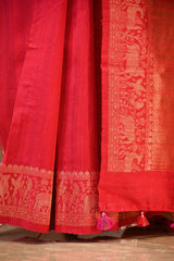 Red Banarasi Raw Silk Saree with Pichwai Cow Designs