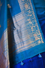 Blue Banarasi Raw Silk Saree with Pichwai Cow Designs