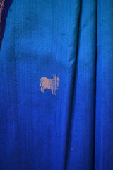 Blue Banarasi Raw Silk Saree with Pichwai Cow Designs