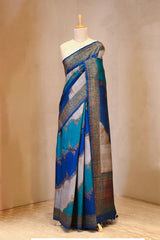 Blue saree, raw silk saree, wedding saree, bridal saree, party wear saree, Wedding Saree