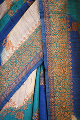Blue Banarasi Rangkat Raw Silk Saree with Floral Leheriya Design