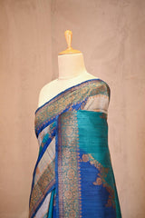 Blue Banarasi Rangkat Raw Silk Saree with Floral Leheriya Design