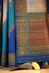 Blue Banarasi Rangkat Raw Silk Saree with Floral Leheriya Design