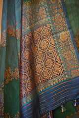 Green Banarasi Rangkat Raw Silk Saree with Floral Leheriya Design