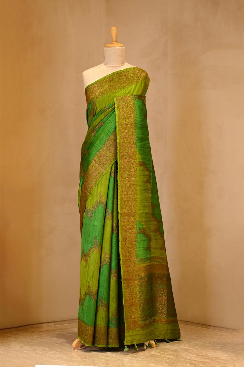 green saree, raw silk saree, wedding saree, bridal saree, party wear saree, Wedding Saree