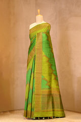 Green Rangkat Banarasi Raw Silk Saree with Floral Design