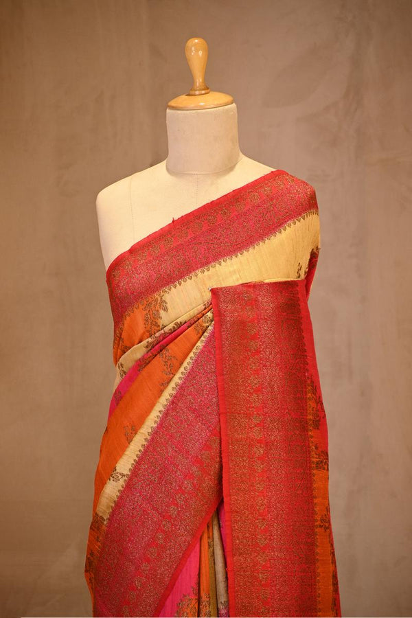 Red Rangkat Banarasi Raw Silk Saree with Floral Design