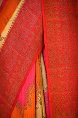 Red Rangkat Banarasi Raw Silk Saree with Floral Design