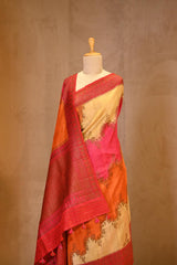 Red Rangkat Banarasi Raw Silk Saree with Floral Design