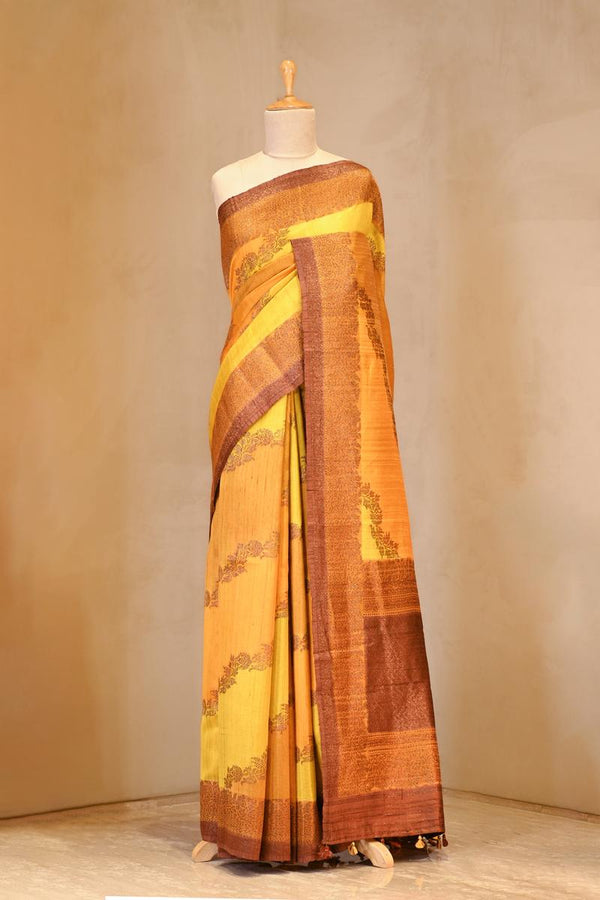 Yellow saree, raw silk saree, wedding saree, bridal saree, party wear saree, Wedding Saree