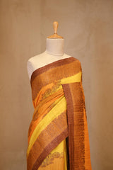 Yellow Rangkat Banarasi Raw Silk Saree with Floral Design