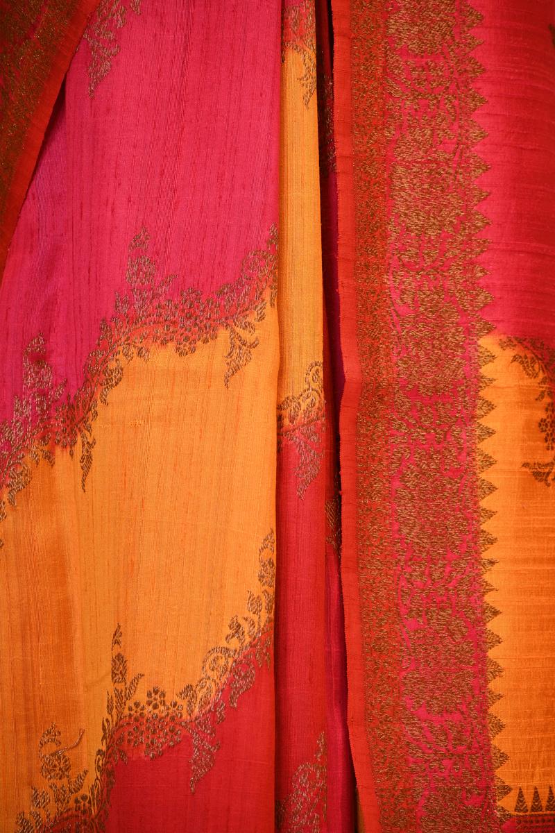 Red Rangkat Banarasi Raw Silk Saree with Floral Design