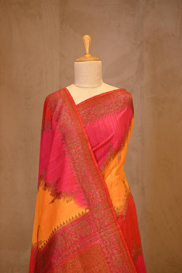 Red Rangkat Banarasi Raw Silk Saree with Floral Design