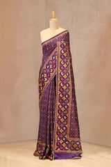 Purple Patola Printed Embellished Raw Silk Saree with Aari and Beads Work