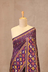 Purple Patola Printed Embellished Raw Silk Saree with Aari and Beads Work