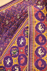 Purple Patola Printed Embellished Raw Silk Saree with Aari and Beads Work