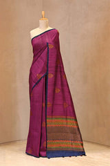 Dark Magenta Raw Silk Saree with Floral Buta