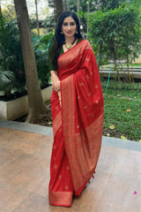 Gun Gun Uprari in Red Banarasi Raw Silk Saree for Weddings