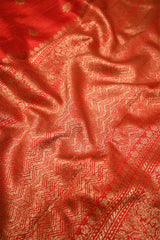 GunGun Uprari in Red Raw Silk Banarasi Saree
