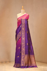 Purple Raw Silk Saree with Antique Zari Aghanya Motifs