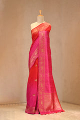Red Raw Silk Saree with Antique Zari Aghanya Motifs