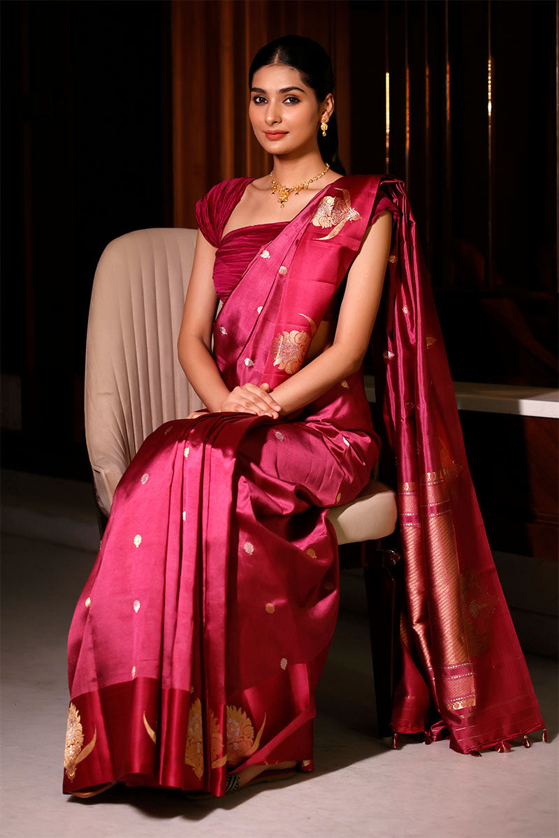 Burgundy Ethnic Handloom Banarasi Silk Saree