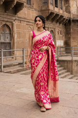 Pink Pure Banarasi Katan Silk Saree with Sona Rupa Jaal
