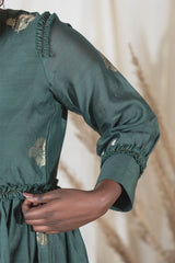 Deep Green Chanderi Silk Top Pant Set