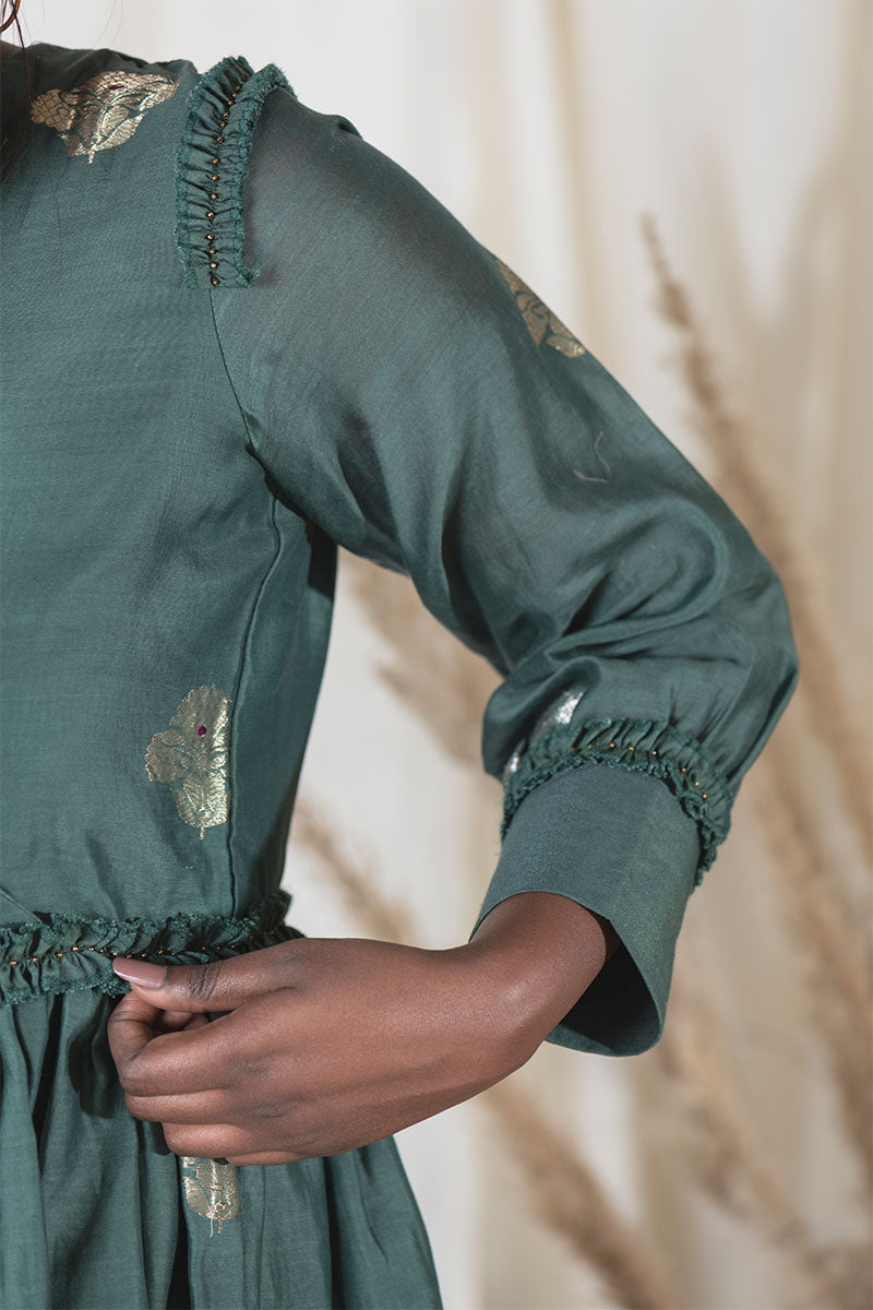 Deep Green Chanderi Silk Top Pant Set