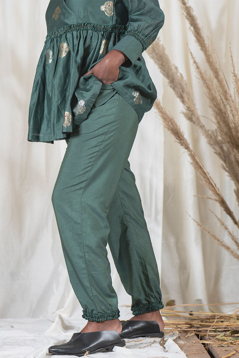 Deep Green Chanderi Silk Top Pant Set